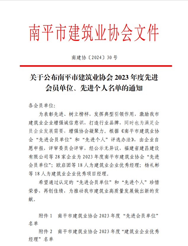 勇毅前行,再創佳績 —— 我司榮獲多項南平市建筑業協會2023年度榮譽